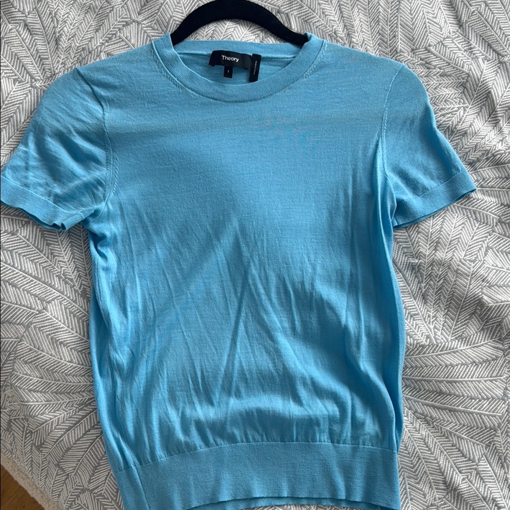 Theory Sky Blue Short Sleeve Knit Top